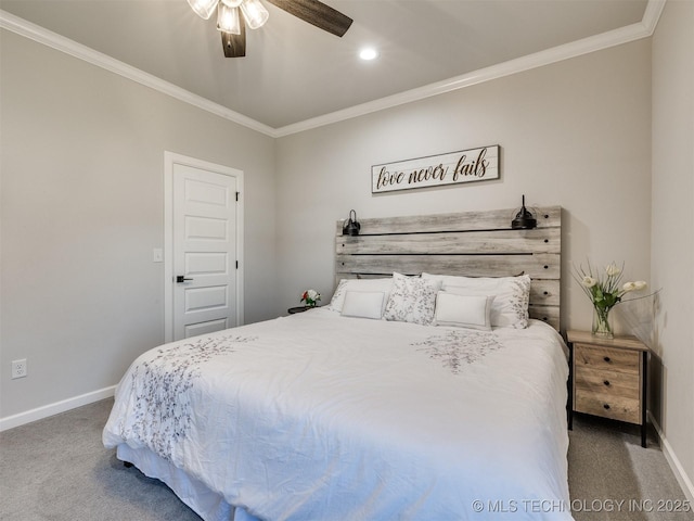 13642 S 21st Pl E, Bixby, OK 74008 - bedroom featuring carpet, crown molding, ceiling fan, and recessed lighting