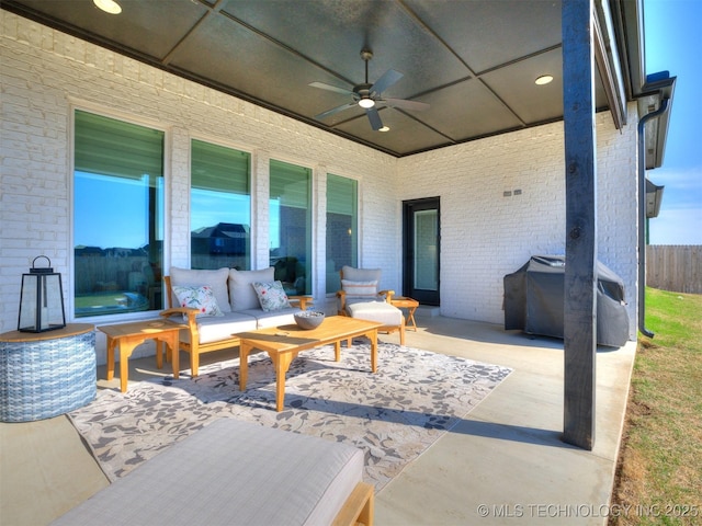 13642 S 21st Pl E, Bixby, OK 74008 - view of patio with a ceiling fan, area for grilling, and an outdoor hangout area