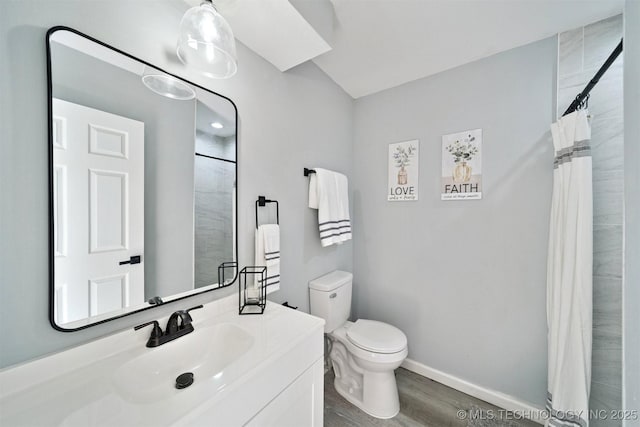 412 W Roger St, Oilton, OK 74052 - bathroom featuring vanity, wood finished floors, and curtained shower