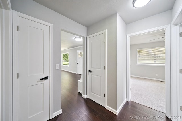 412 W Roger St, Oilton, OK 74052 - hallway with baseboards and dark wood finished floors