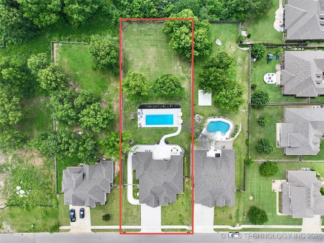 2889 Forest View Dr, Claremore, OK 74017 - aerial view of residential area featuring property parcel outlined and a pool