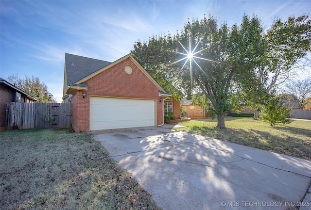 16304 Bandera, Oklahoma City, OK 73013 - view of side of home featuring brick siding, concrete driveway, an attached garage, and a shingled roof