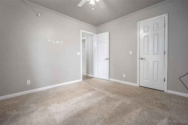 16304 Bandera, Oklahoma City, OK 73013 - unfurnished bedroom with crown molding, carpet flooring, and ceiling fan