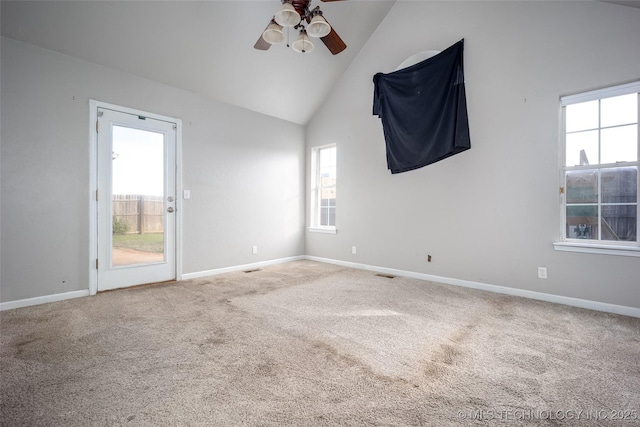 16304 Bandera, Oklahoma City, OK 73013 - spare room with ceiling fan, carpet flooring, and high vaulted ceiling