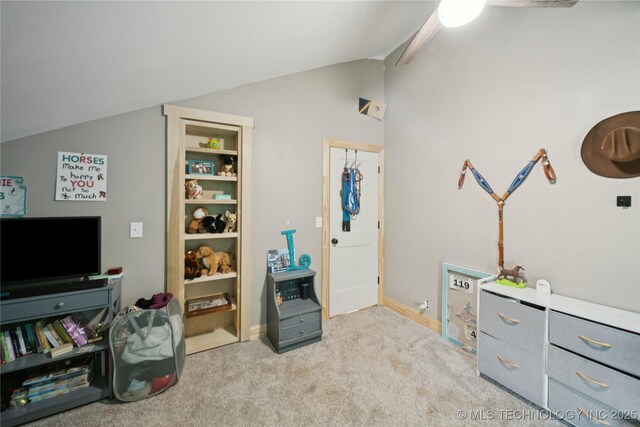 32528 W 261st St S, Bristow, OK 74010 - rec room featuring lofted ceiling, light colored carpet, and a ceiling fan