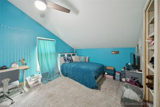 32528 W 261st St S, Bristow, OK 74010 - bedroom with lofted ceiling, carpet flooring, and a ceiling fan