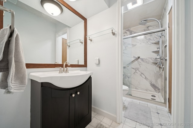 208 N Davis Ave W, Claremore, OK 74017 - bathroom featuring vanity, a marble finish shower, and marble finish floors