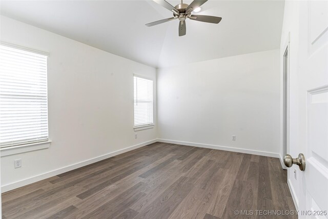 304 S 25th St, Collinsville, OK 74021 - unfurnished room with lofted ceiling, wood finished floors, and a ceiling fan