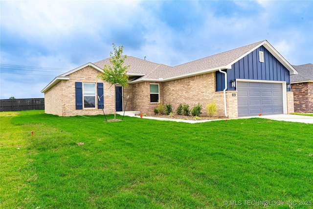 214 S 26th St, Collinsville, OK 74021 - single story home with board and batten siding, a garage, concrete driveway, and brick siding