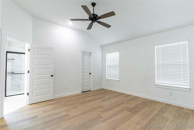 214 S 26th St, Collinsville, OK 74021 - unfurnished bedroom featuring vaulted ceiling, light wood-style floors, recessed lighting, and a ceiling fan