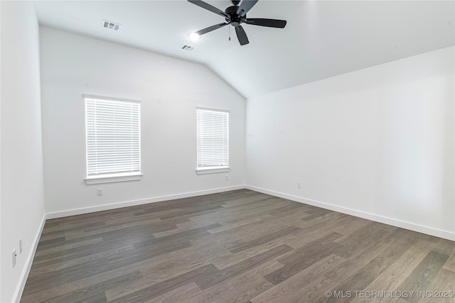 302 S 26th St, Collinsville, OK 74021 - empty room featuring lofted ceiling, dark wood-style floors, and a ceiling fan