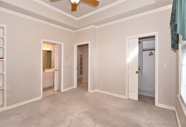 13706 S 18th St, Bixby, OK 74008 - unfurnished bedroom featuring carpet flooring, crown molding, ensuite bathroom, and a closet