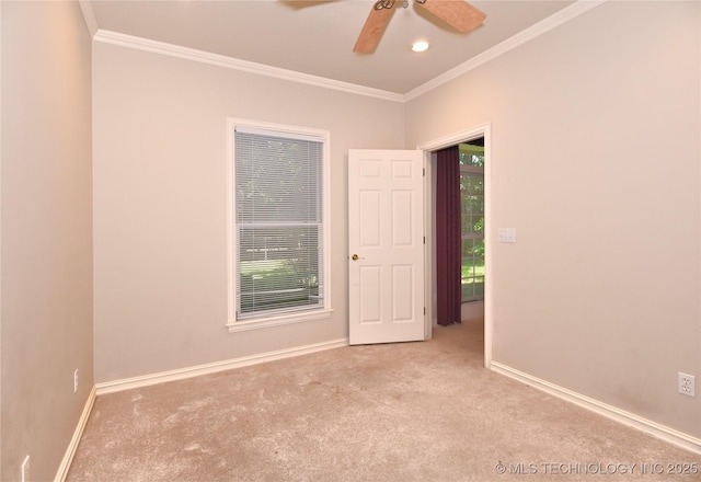 13706 S 18th St, Bixby, OK 74008 - carpeted spare room featuring crown molding and a ceiling fan