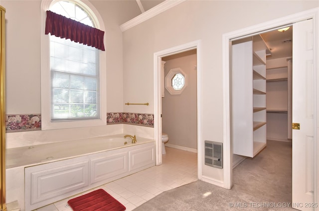 13706 S 18th St, Bixby, OK 74008 - full bathroom featuring a garden tub, tile patterned flooring, and ornamental molding