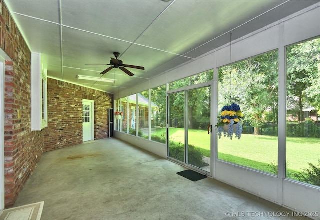 13706 S 18th St, Bixby, OK 74008 - unfurnished sunroom featuring ceiling fan