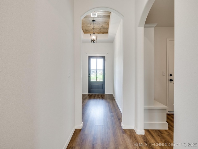 7202 E 132nd St S, Bixby, OK 74008 - doorway with dark wood-style floors and arched walkways