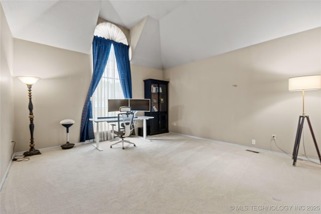 9810 E 96th Pl, Tulsa, OK 74133 - carpeted office space featuring high vaulted ceiling and baseboards