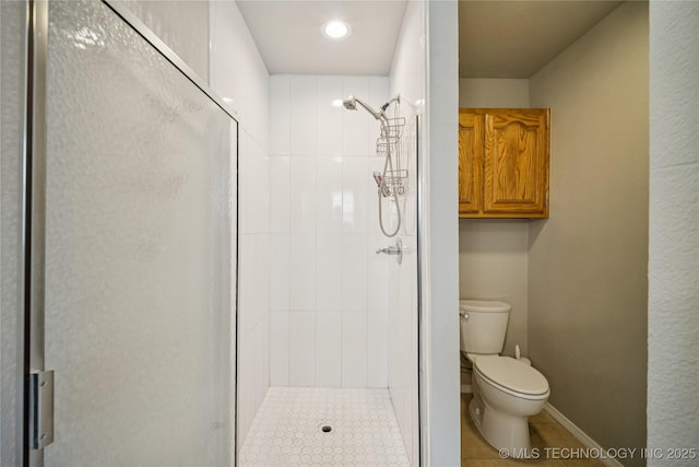 1600 S Ironwood Ave, Broken Arrow, OK 74012 - bathroom with a shower stall, tile patterned floors, and recessed lighting