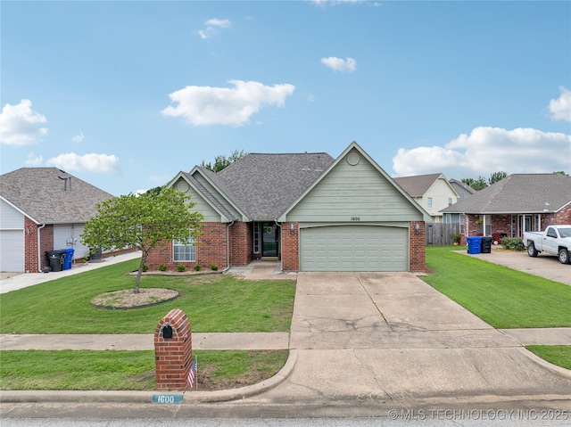 1600 S Ironwood Ave, Broken Arrow, OK 74012 - view of front of house featuring a garage, brick siding, and a front yard
