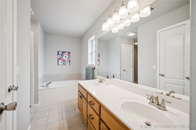 1600 S Ironwood Ave, Broken Arrow, OK 74012 - full bathroom featuring double vanity, tile patterned flooring, and a garden tub
