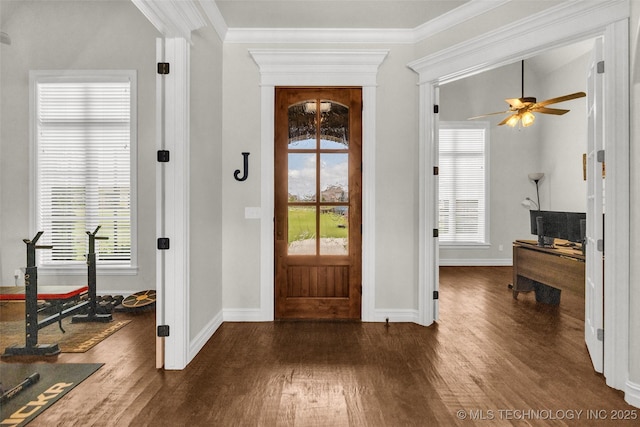 6108 E 95th St, Sperry, OK 74073 - foyer featuring wood finished floors, plenty of natural light, and crown molding