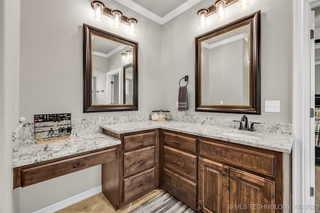 6108 E 95th St, Sperry, OK 74073 - bathroom with crown molding and vanity