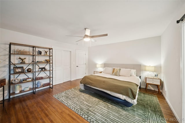 3919 S Detroit Ave, Tulsa, OK 74105 - bedroom with wood finished floors, a closet, and a ceiling fan