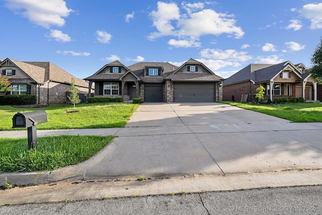 17409 E 44th St S, Tulsa, OK 74134 - craftsman-style home with driveway, a front yard, an attached garage, and brick siding