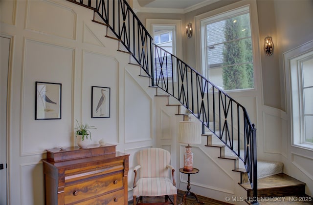 4401 S Yellow Pine Ave, Broken Arrow, OK 74011 - staircase featuring a decorative wall and ornamental molding