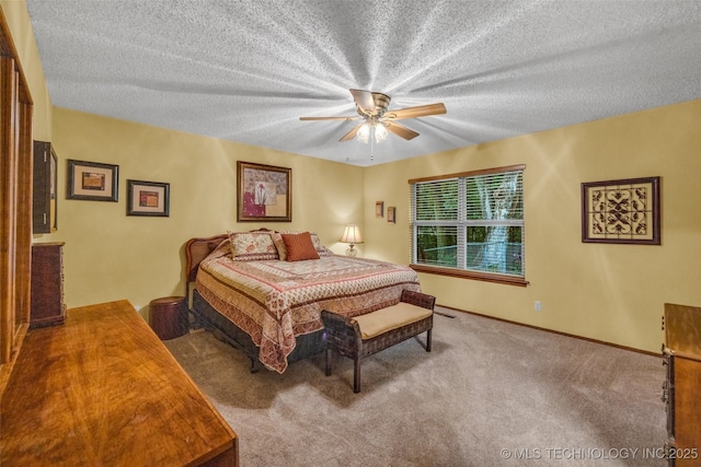 9601 Spring Lake Dr, Broken Arrow, OK 74014 - carpeted bedroom with a textured ceiling and a ceiling fan