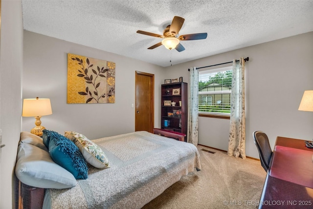 9601 Spring Lake Dr, Broken Arrow, OK 74014 - carpeted bedroom with a textured ceiling and ceiling fan