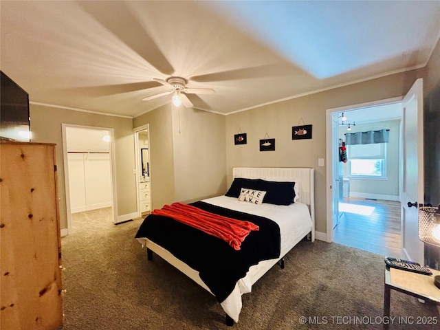 401 High St, Eufaula, OK 74432 - bedroom with carpet flooring, ornamental molding, and ceiling fan