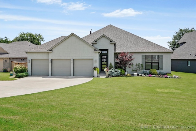 8701 E Hartford St, Broken Arrow, OK 74014 - view of front of house featuring a garage, driveway, roof with shingles, and a front lawn