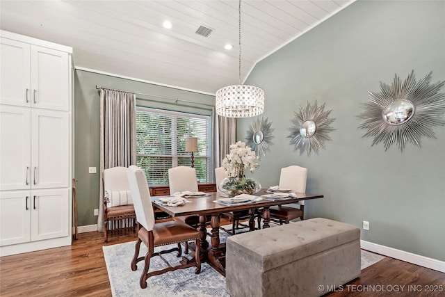 8701 E Hartford St, Broken Arrow, OK 74014 - dining room with lofted ceiling, wood finished floors, a chandelier, recessed lighting, and wooden ceiling