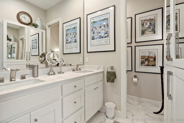 8701 E Hartford St, Broken Arrow, OK 74014 - bathroom with marble look tiles and double vanity