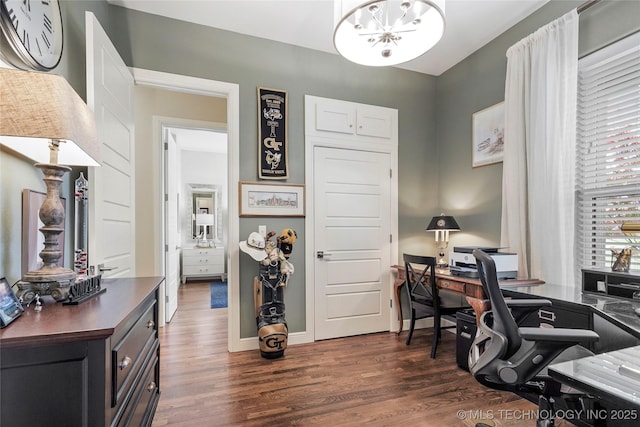 8701 E Hartford St, Broken Arrow, OK 74014 - office space featuring a chandelier and dark wood-style flooring