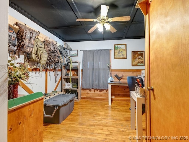 10696 N County Road 3410, Stratford, OK 74872 - bedroom with wood finished floors and ceiling fan