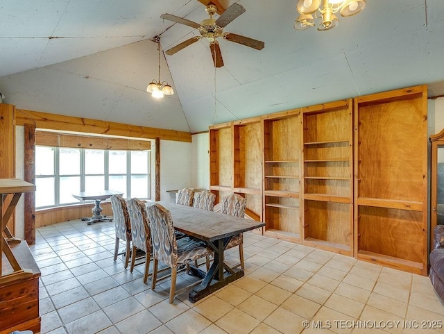 10696 N County Road 3410, Stratford, OK 74872 - tiled dining area with high vaulted ceiling and a ceiling fan