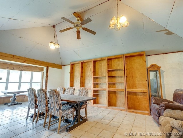 10696 N County Road 3410, Stratford, OK 74872 - dining space with high vaulted ceiling, ceiling fan, and light tile patterned floors