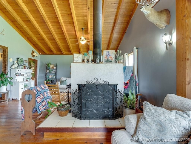 10696 N County Road 3410, Stratford, OK 74872 - living room with wood ceiling and wood-type flooring