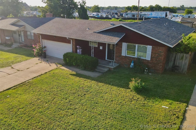 9763 E 3rd St, Tulsa, OK 74128 - single story home with brick siding, a shingled roof, a garage, and driveway