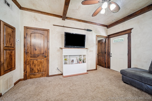 236 W 9th Ave, Bristow, OK 74010 - carpeted living area with ceiling fan and ornamental molding
