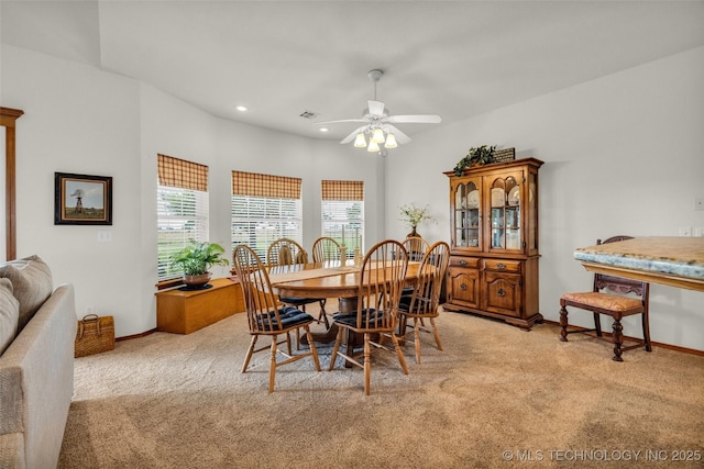 4556 E 330th Rd, Talala, OK 74080 - dining space with light carpet, recessed lighting, and ceiling fan