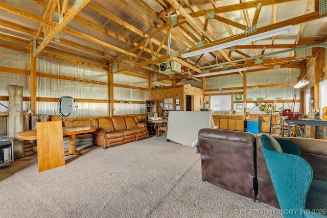 4556 E 330th Rd, Talala, OK 74080 - carpeted living room with high vaulted ceiling