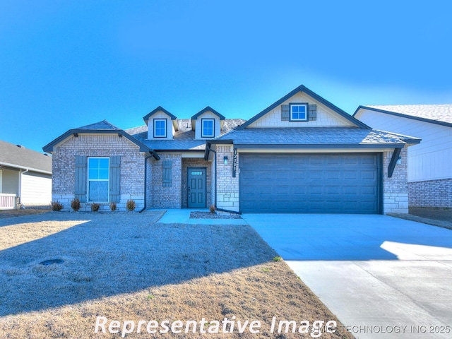 7218 E 132nd St S, Bixby, OK 74008 - view of front of property featuring an attached garage, driveway, brick siding, and a shingled roof