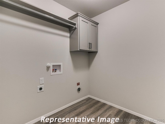7218 E 132nd St S, Bixby, OK 74008 - laundry room featuring dark wood-style floors, washer hookup, electric dryer hookup, cabinet space, and gas dryer hookup