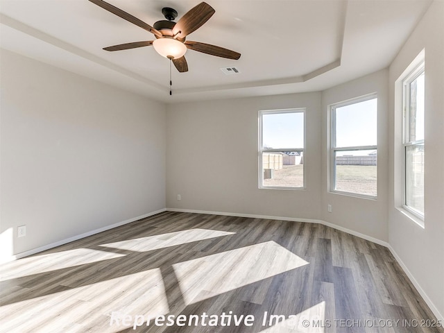 7218 E 132nd St S, Bixby, OK 74008 - unfurnished room with a raised ceiling, wood finished floors, and ceiling fan