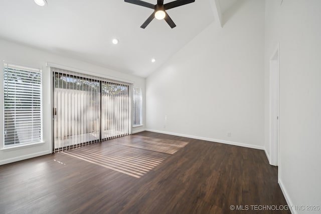 6002 S Atlanta Ct Unit 2, Tulsa, OK 74105 - spare room with a ceiling fan, wood finished floors, recessed lighting, and high vaulted ceiling