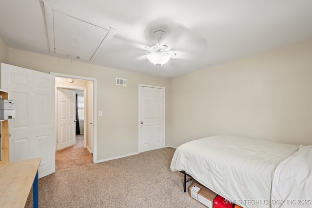 6152 S Madison Pl Unit B, Tulsa, OK 74136 - bedroom with attic access, light carpet, and a ceiling fan