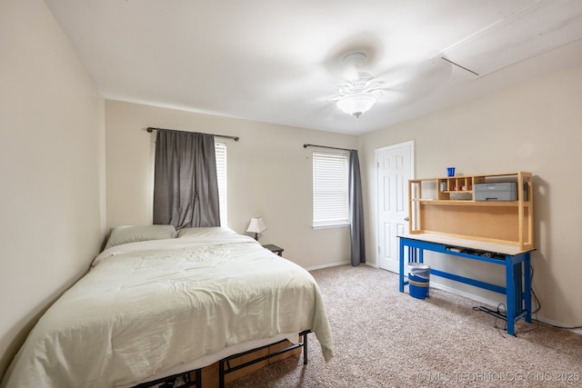 6152 S Madison Pl Unit B, Tulsa, OK 74136 - bedroom featuring attic access, carpet flooring, and ceiling fan